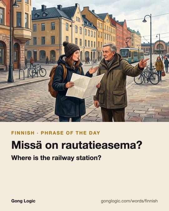 The Finnish word Missä on rautatieasema?, illustrated