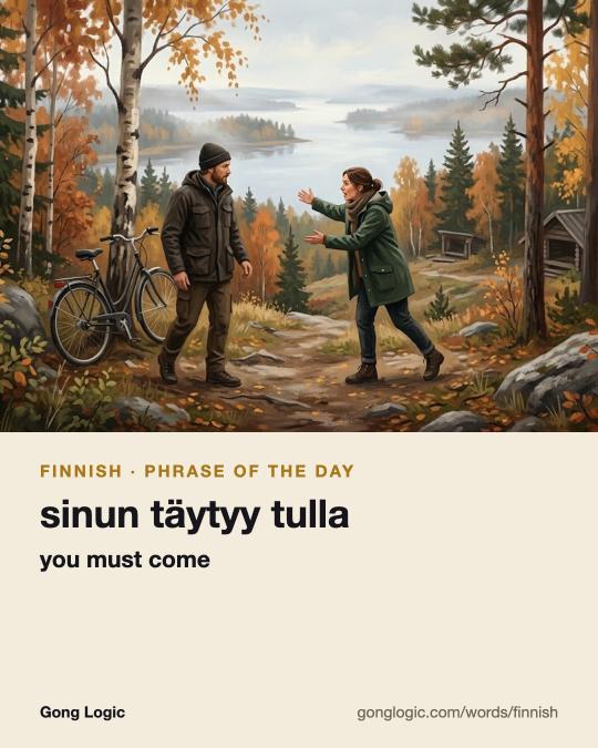 The Finnish word sinun täytyy tulla, illustrated