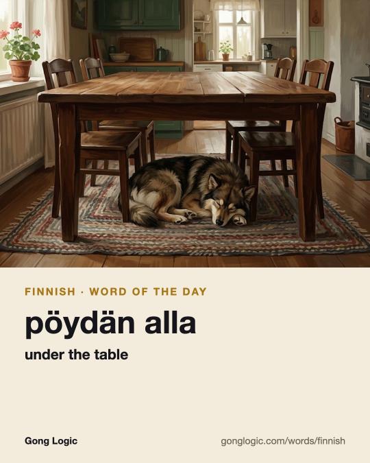 The Finnish word pöydän alla, illustrated