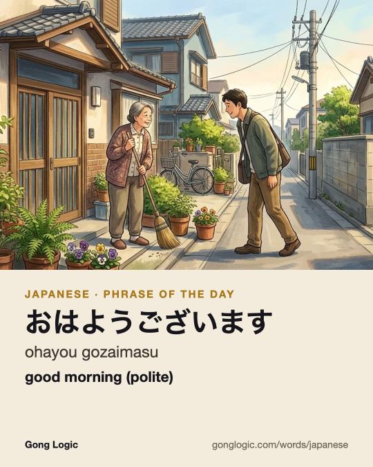 The Japanese word おはようございます, illustrated