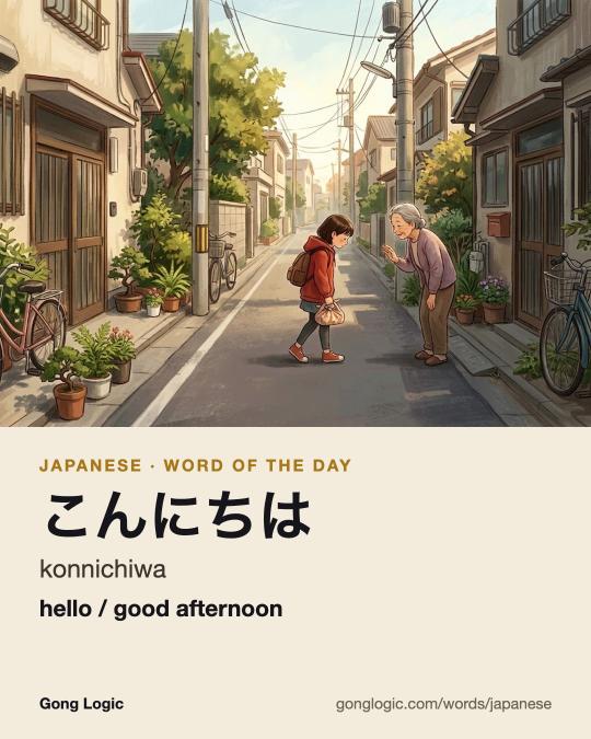 The Japanese word こんにちは, illustrated