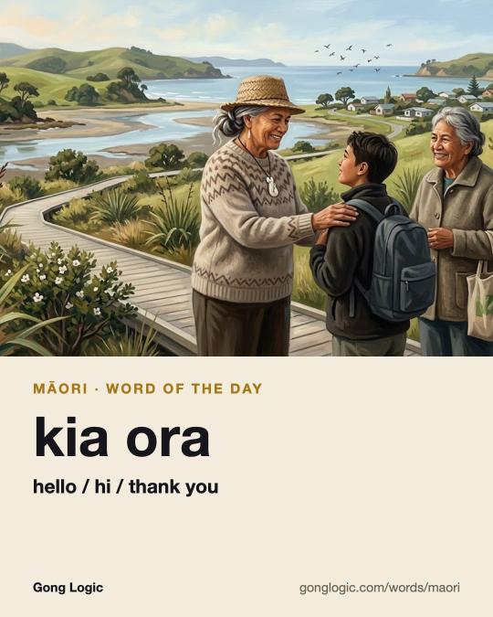 The Māori word kia ora, illustrated