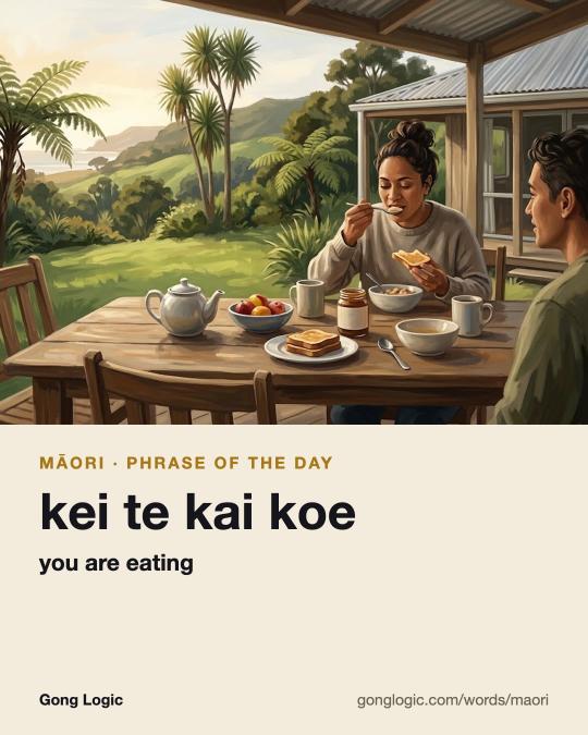 The Māori word kei te kai koe, illustrated